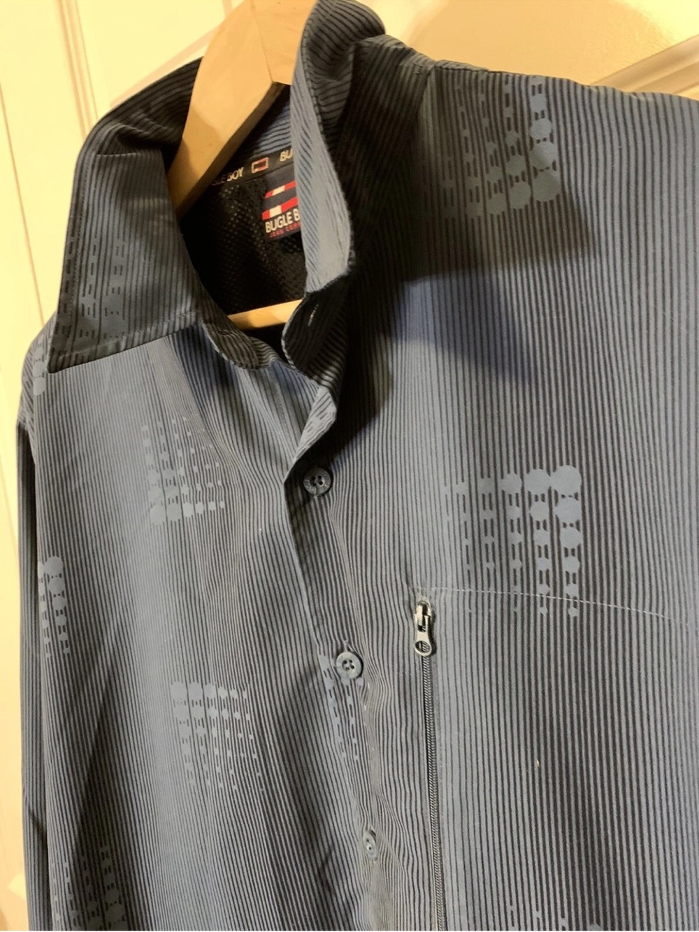 Bugle Boy‎ Jean Company Mens Sz L Button Shirt Blue Zip Pocket Rare